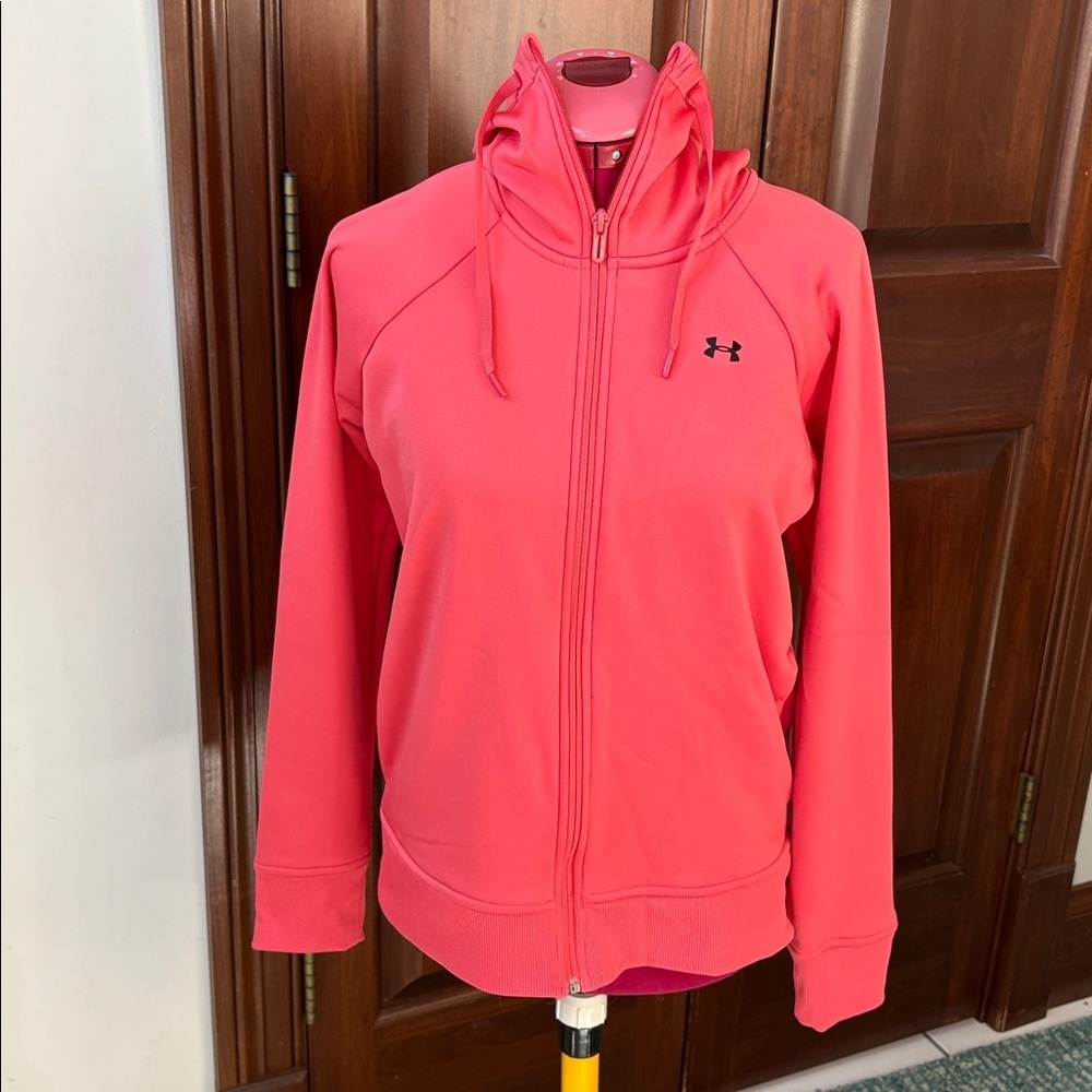 Under Armour ColdGear Fleece full zip jacket hoodie coral/black logo NWOT